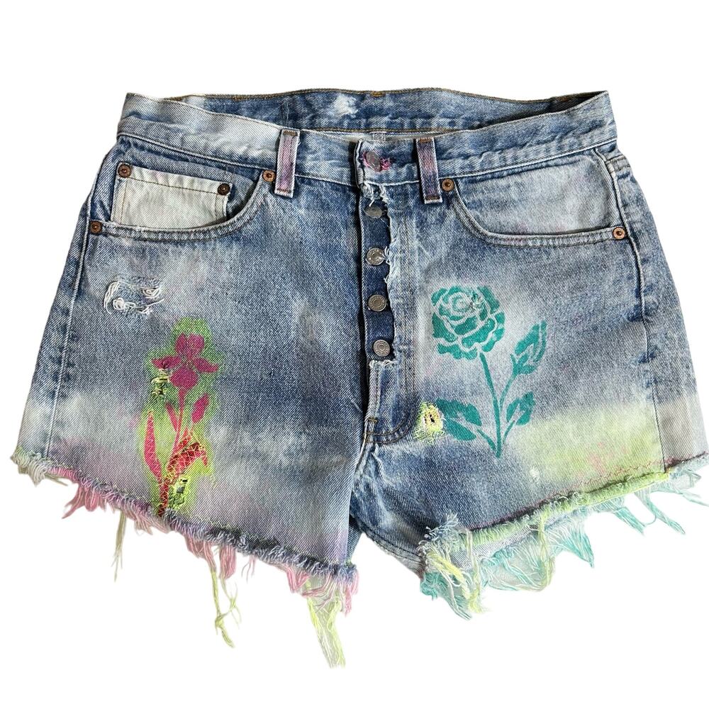 Vintage Levis 501 Reworked Distressed Cutoff Festival Shorts Size M OOAK USA
